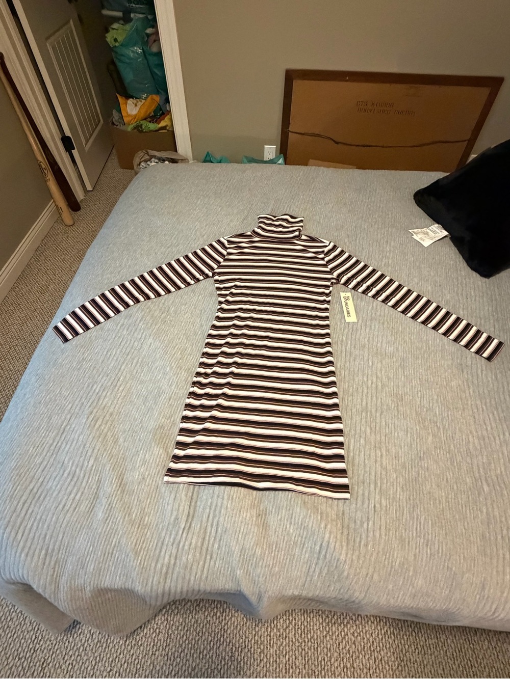 NWT Walmart No Boundaries Bodycon Striped Ribbed Turtleneck Dress, Size Small